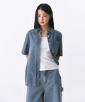 MUSINSA STANDARD WOMAN MUSINSA STANDARD WOMAN Oversized Short Sleeve Denim Shirt (Light Indigo)