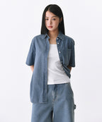 MUSINSA STANDARD WOMAN MUSINSA STANDARD WOMAN Oversized Short Sleeve Denim Shirt (Light Indigo)