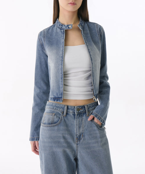 MUSINSA STANDARD WOMAN MUSINSA STANDARD WOMAN Denim Racer Jacket Light Indigo