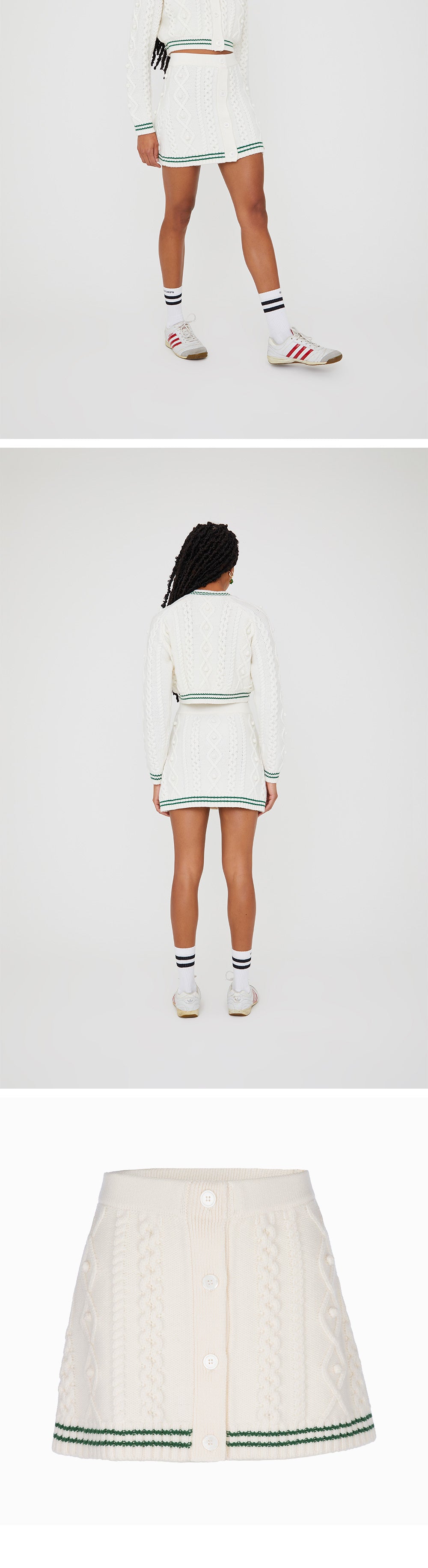 SHRIMPS SHRIMPS Shrimp VICTORIA Button Down Knit Mini Skirt - Cream/Green