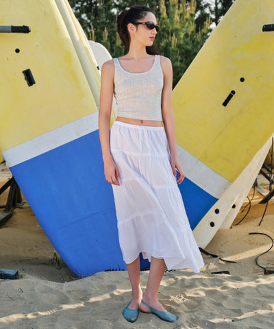 MUSINSA STANDARD WOMAN Women's Cotton Tiered Long Skirt (White)