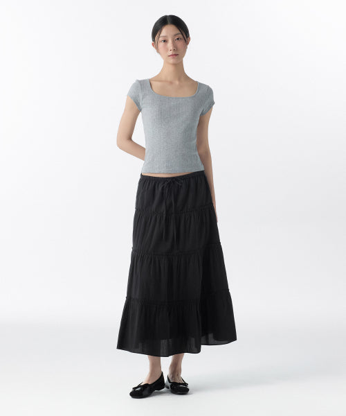 MUSINSA STANDARD WOMAN MUSINSA STANDARD WOMAN Women's Cotton Tiered Long Skirt (Black)