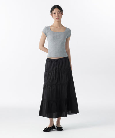 MUSINSA STANDARD WOMAN Women's Cotton Tiered Long Skirt (Black)