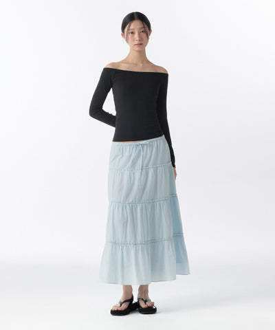 MUSINSA STANDARD WOMAN Cotton Tiered Long Skirt [Pale Blue]