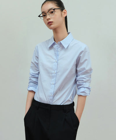 MUSINSA STANDARD WOMAN Women's Striped Slim Fit Shirt Sky Blue