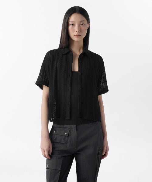 MUSINSA STANDARD WOMAN MUSINSA STANDARD WOMAN Relaxed Crochet Short Sleeve Shirt (Black)