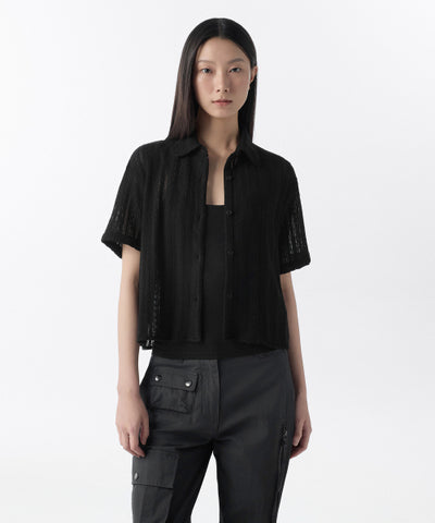 MUSINSA STANDARD WOMAN Relaxed Crochet Short Sleeve Shirt (Black)