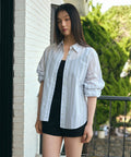 MUSINSA STANDARD WOMAN MUSINSA STANDARD WOMAN Relaxed Multi-Stripe Shirt (Light Gray)