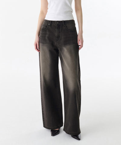 MUSINSA STANDARD WOMAN Women's Big Brush Extra Wide Denim Pants [Rusty Black]