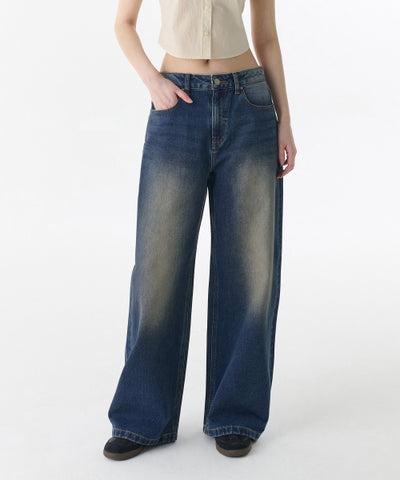 MUSINSA STANDARD WOMAN Women's Big Brush Extra Wide Denim Pants [Rusty Blue]