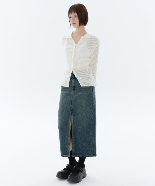 MUSINSA STANDARD WOMAN MUSINSA STANDARD WOMAN Denim Long Skirt Front Slit