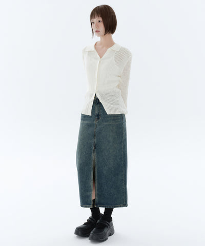 MUSINSA STANDARD WOMAN Denim Long Skirt Front Slit