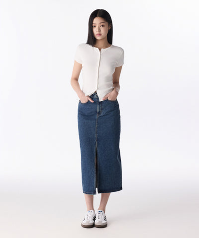 MUSINSA STANDARD WOMAN Denim Long Skirt Front Slit