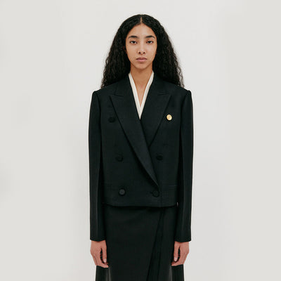 Double-breasted Short Blazer - Black