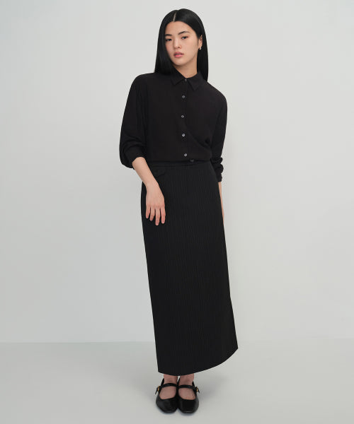 MUSINSA STANDARD WOMAN MUSINSA STANDARD WOMAN Women's Pinstripe Straight Maxi Skirt [Black]