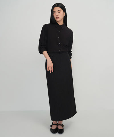 MUSINSA STANDARD WOMAN Women's Pinstripe Straight Maxi Skirt [Black]