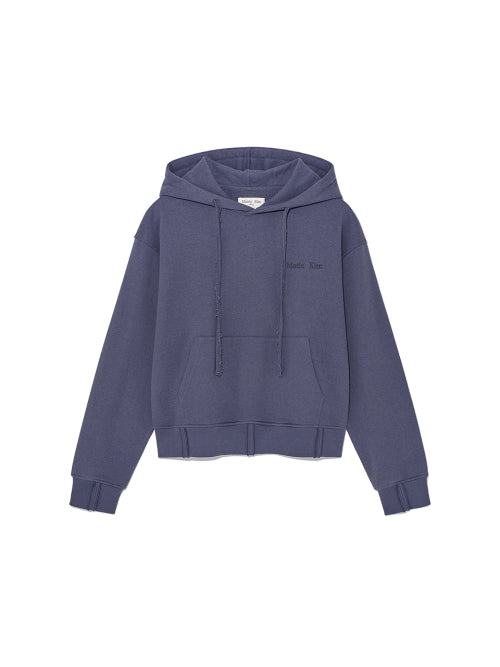 MATIN KIM MATIN KIM Hoodie RIB CUT DETAIL LOGO in Smoke Blue