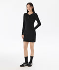 MUSINSA STANDARD WOMAN MUSINSA STANDARD WOMAN Women's Ribbed Y Neck Long Sleeve Mini Dress (Black)
