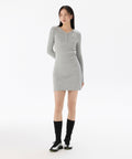 MUSINSA STANDARD WOMAN MUSINSA STANDARD WOMAN Women's Ribbed Y Neck Long Sleeve Mini Dress [Medium Gray]