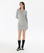 MUSINSA STANDARD WOMAN MUSINSA STANDARD WOMAN Women's Ribbed Y Neck Long Sleeve Mini Dress [Medium Gray]