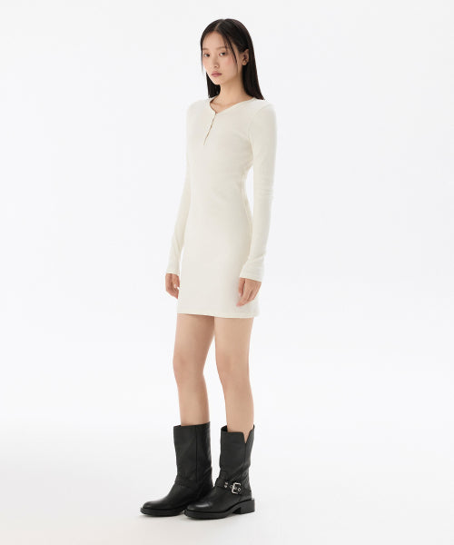 MUSINSA STANDARD WOMAN MUSINSA STANDARD WOMAN Women's Ribbed Y Neck Long Sleeve Mini Dress (Cream)