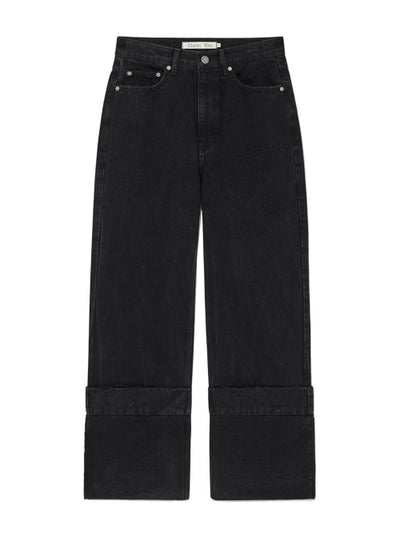 MATIN KIM DAMAGE TURN UP DENIM PANTS Black