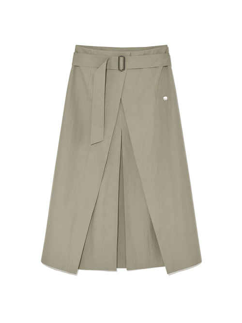 MATIN KIM MATIN KIM A LINE PLEATS BELTED SKIRT in Light Khaki