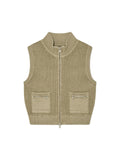 MATIN KIM MATIN KIM Logo Point Washed Knit Vest for Women in Light Khaki