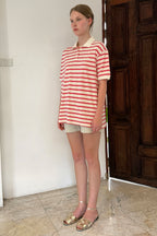 SINOON Stripe Half Sleeve PK Shirt (Red)