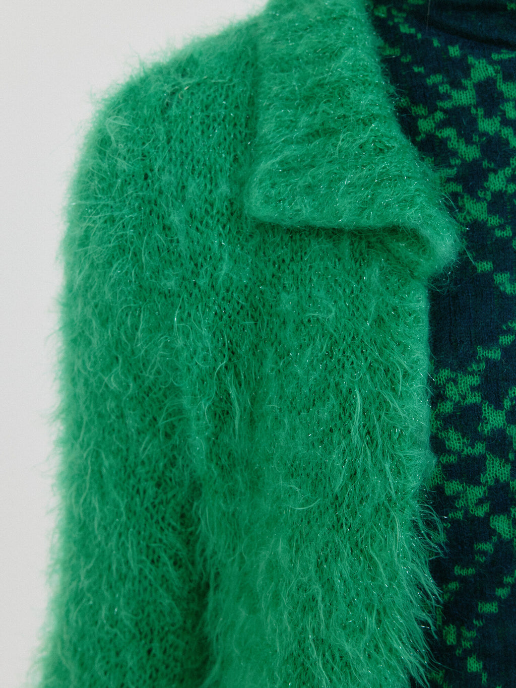 EENK ZIGGY Textured Collar Knit Cardigan - Green