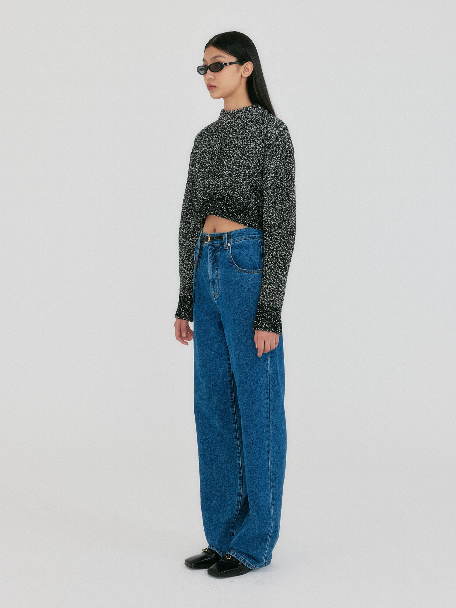 EENK ZABELLE Mockneck Textured Knit Pullover - Black/White
