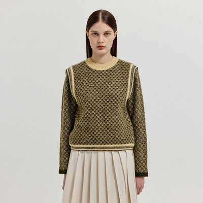EENK XITA Jacquard Knit Vest - Khaki/Yellow