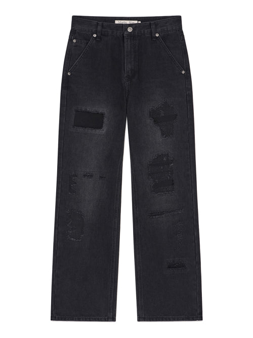 MATIN KIM MATIN KIM DAMAGE PATCH DENIM PANTS