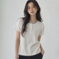 SAYUU Soft layered henley neck short sleeve tee cream