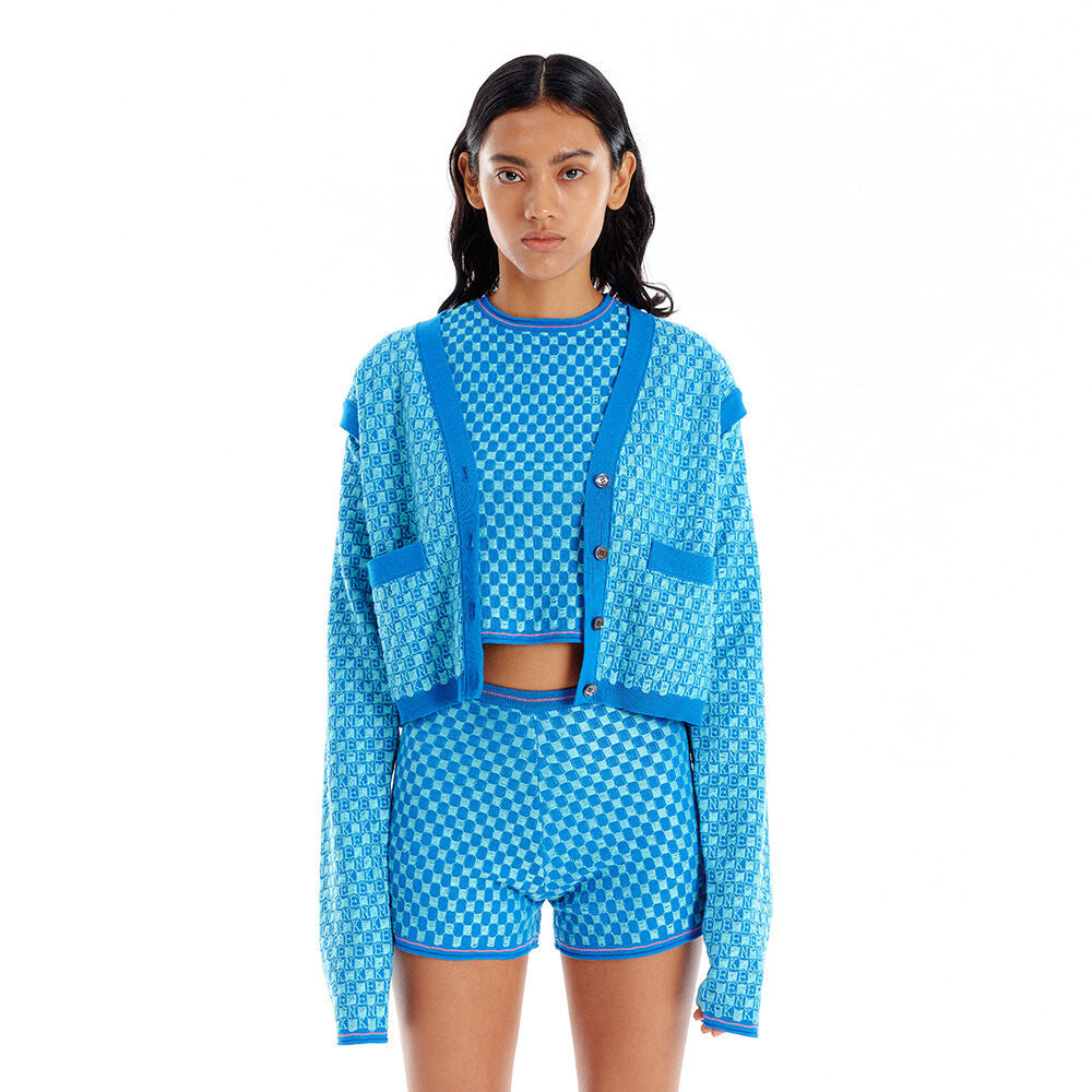 EENK EENK ULTRA Gingham Vest Cardigan - Blue
