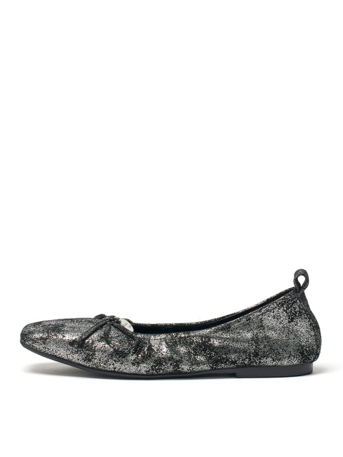 MATIN KIM MATIN KIM Ribbon Ballet Flat Shoes Dark Silver