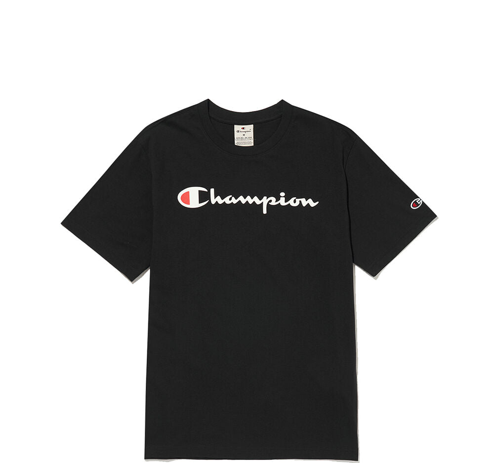 CHAMPION Big Script Logo Cotton Short Sleeve T-Shirt Black
