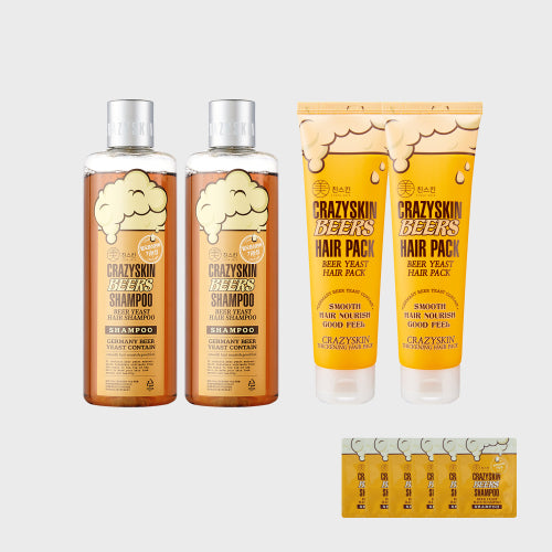CRAZYSKIN 2 beer yeast shampoos + 2 hair packs / 6 samples provided