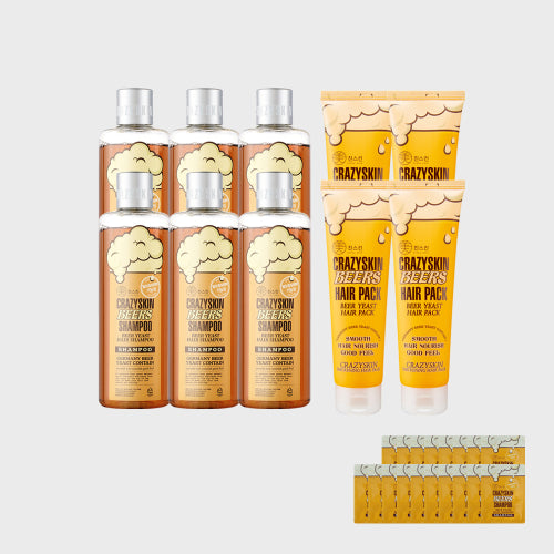 CRAZYSKIN 6 beer yeast shampoos + 4 hair packs / 18 samples provided