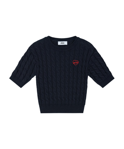EMIS HEART CABLE CROPPED KNIT TOP-NAVY