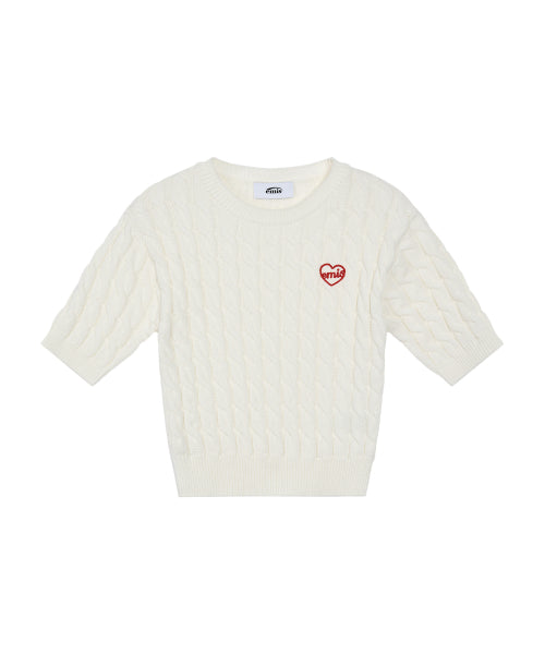 EMIS EMIS Knitwear Heart Cable Cropped Top - Ivory