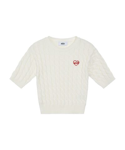 EMIS Knitwear Heart Cable Cropped Top - Ivory