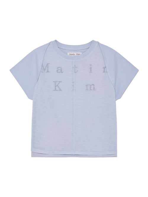 MATIN KIM MATIN KIM Pintuck Layered Slim Crop Top (Light Blue)