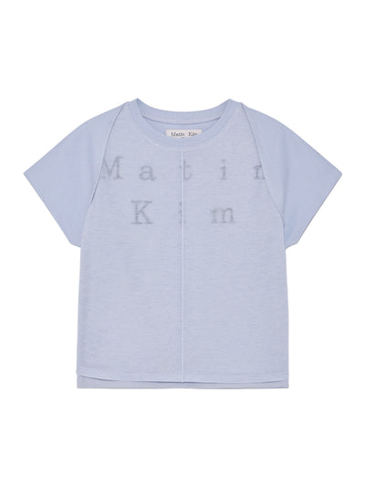 MATIN KIM Pintuck Layered Slim Crop Top (Light Blue)