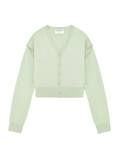 MATIN KIM Slit Detail Button Cardigan in Mint