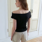 ETMON Off Shirring T-Shirt, Black