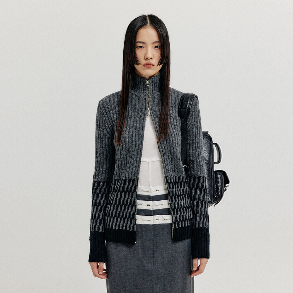 EENK EENK XCOO Cable Knit Zip Cardigan - Grey