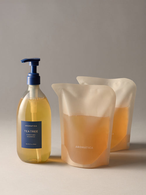 AROMATICA (Hair loss shampoo) Tea Tree Purifying Shampoo Large Capacity Set (750ML main product + 2 500 refills)