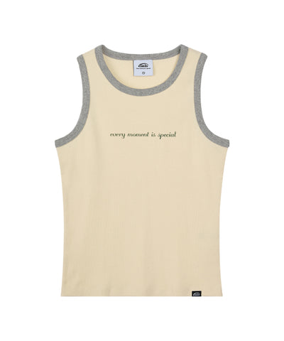 EMIS Ribbed Ringer Sleeveless Tank Top - Cream