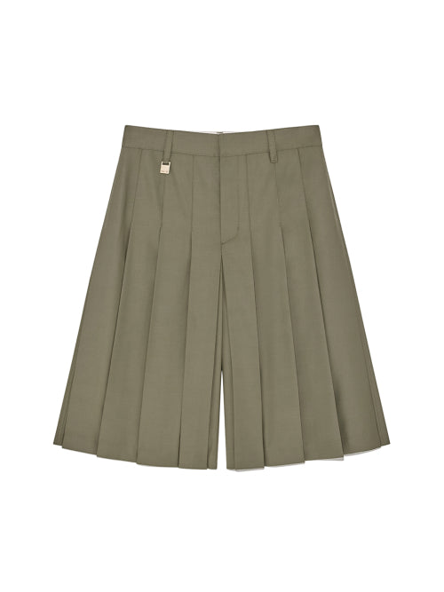 MATIN KIM MATIN KIM Bermuda Pleats Skirt Pants in Khaki